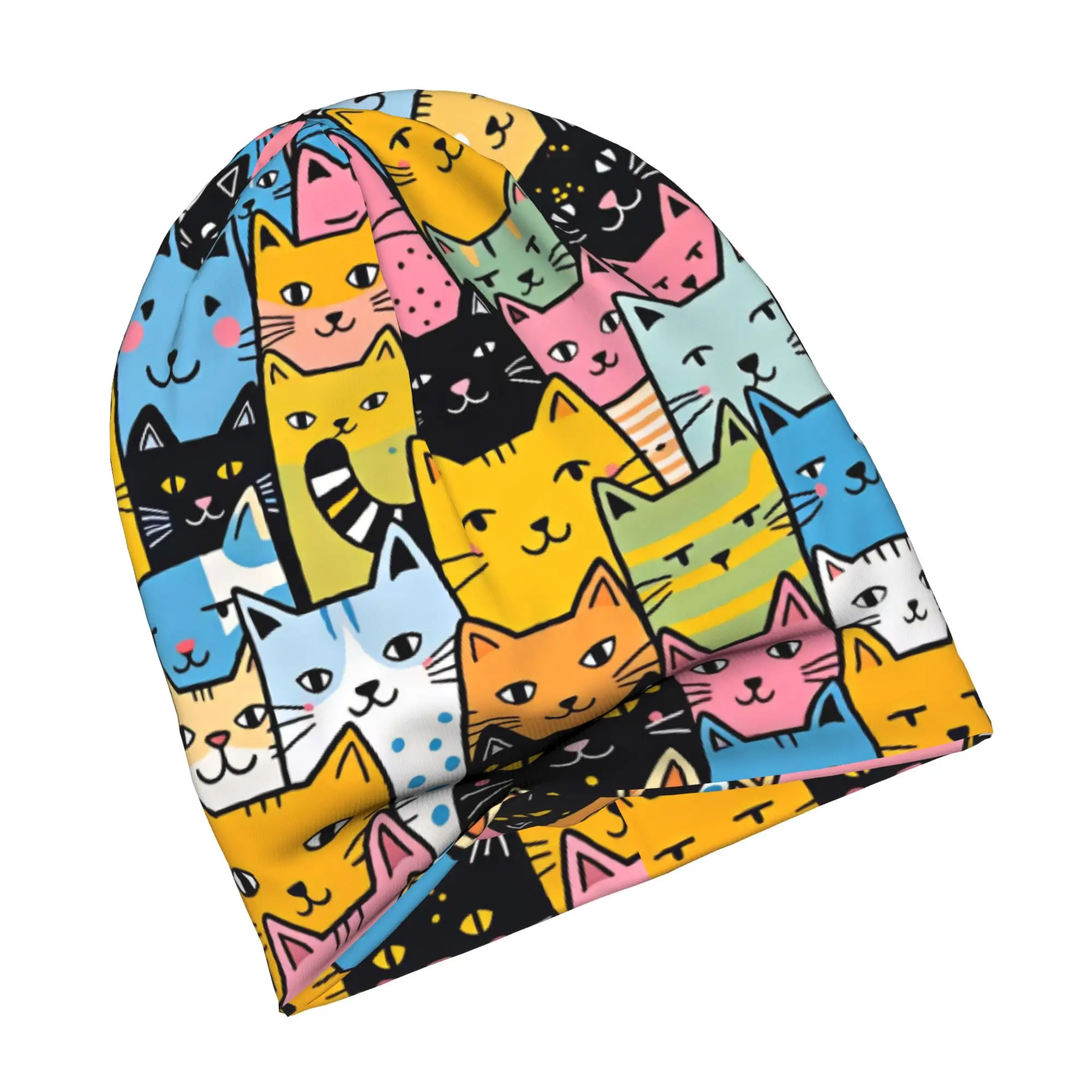 Colourful Creative Cat Printed Skullies Beanies Caps For Men Women Unisex Trend Winter Warm Knitting Hat Adult  Bonnet Hats