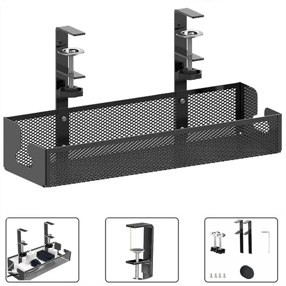 

Under Desk Cable Management Tray No Drill Mesh Desk Cable Trays Cord Organizer Box for Office Desk Cabled Tray Wire Organizer