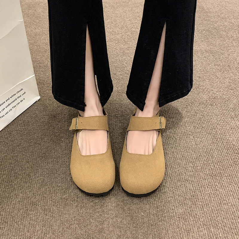 New Style Fashion High Quality Women's Shoes Fashionable Round Toe Shallow Mouth Solid Color One-line Buckle Women's Flats Shoes