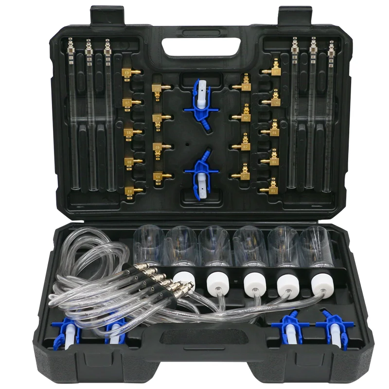 New Diesel Injector Flow Meter Test Kit, 6 Cylinder Common Rail Adaptor Fuel Leak Off Diagnostic Tool Set