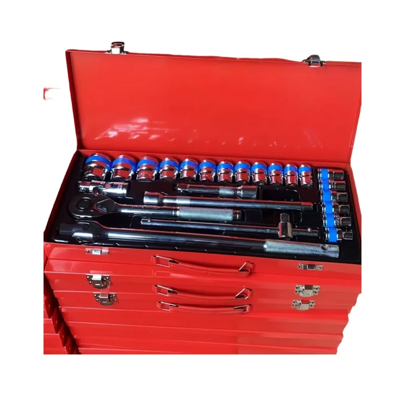 Durable Iron Box Storage for Blue Ribbon Automotive Tool Collection  24-Pc Socket & Extensions