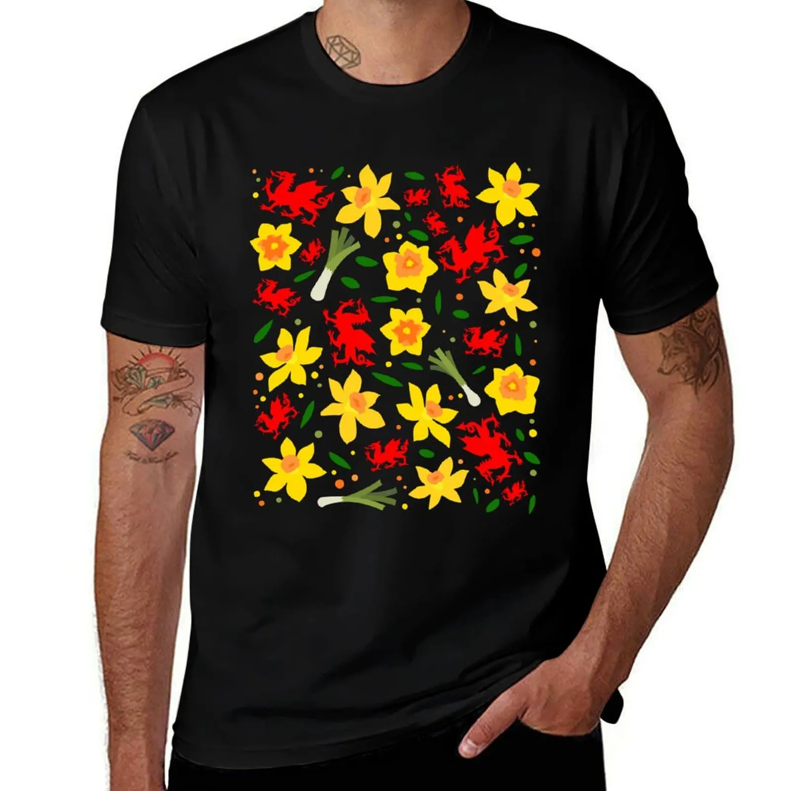 

Welsh - t shirts Dragon, Wales Floral t Pattern Leek man Daffodils cotton and shirt luxury T-Shirt 100%