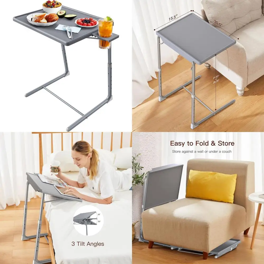 

Складной столик для телевизора с 6 регулировками по высоте и 3 регулировками наклона для кровати и дивана, серый