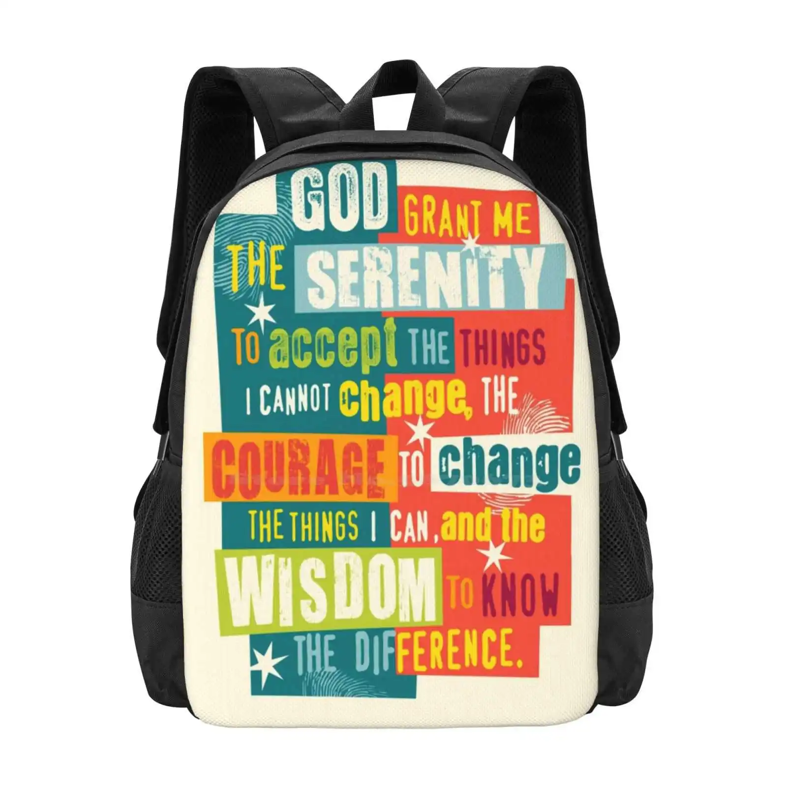 Serenity Prayer กระเป๋าเป้สะพายหลังพิมพ์ลายกราฟิกดั้งเดิมขายดีกระเป๋าแฟชั่นใช้งานได้อย่างเงียบสงบสวดมนต์สร้างแรงบันดาลใจให้กู้คืน