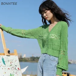 Cardigan Women Hollow Out Autumn Creativity Basics Ins Comfort All-match Daily Popular Korean Style Sweet Vintage Age-reducing