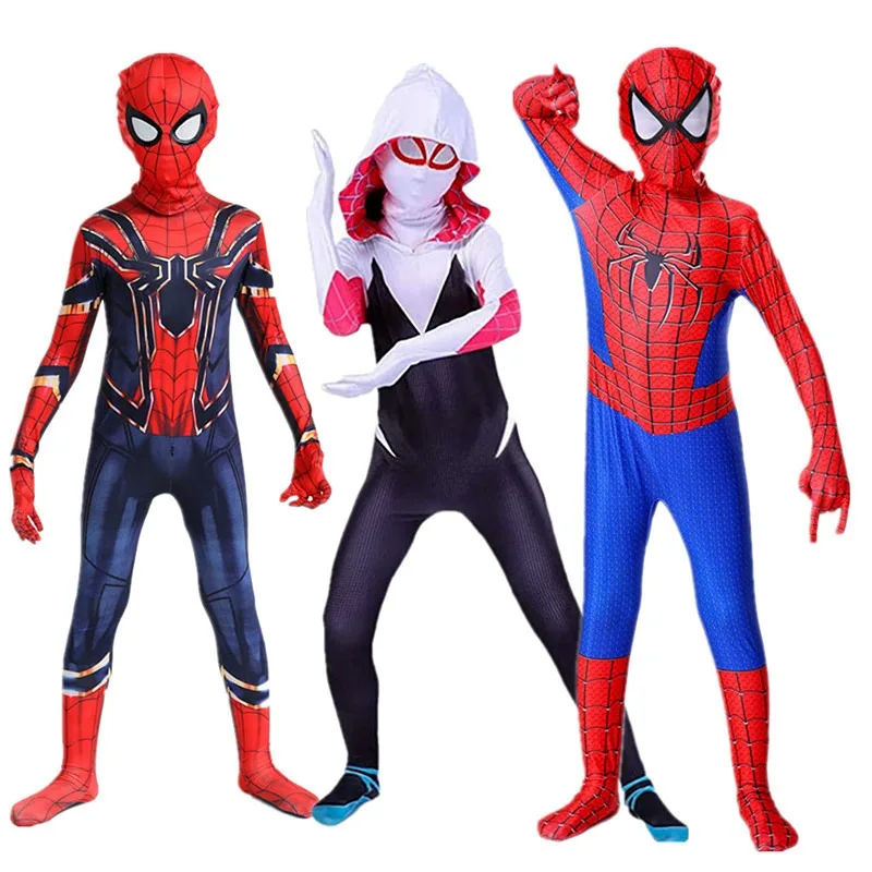 男の子のためのスパイダーマンのスーパーヒーローのコスプレ衣装,全身タイツのボディスーツ,ハロウィーン,カーニバルの衣装