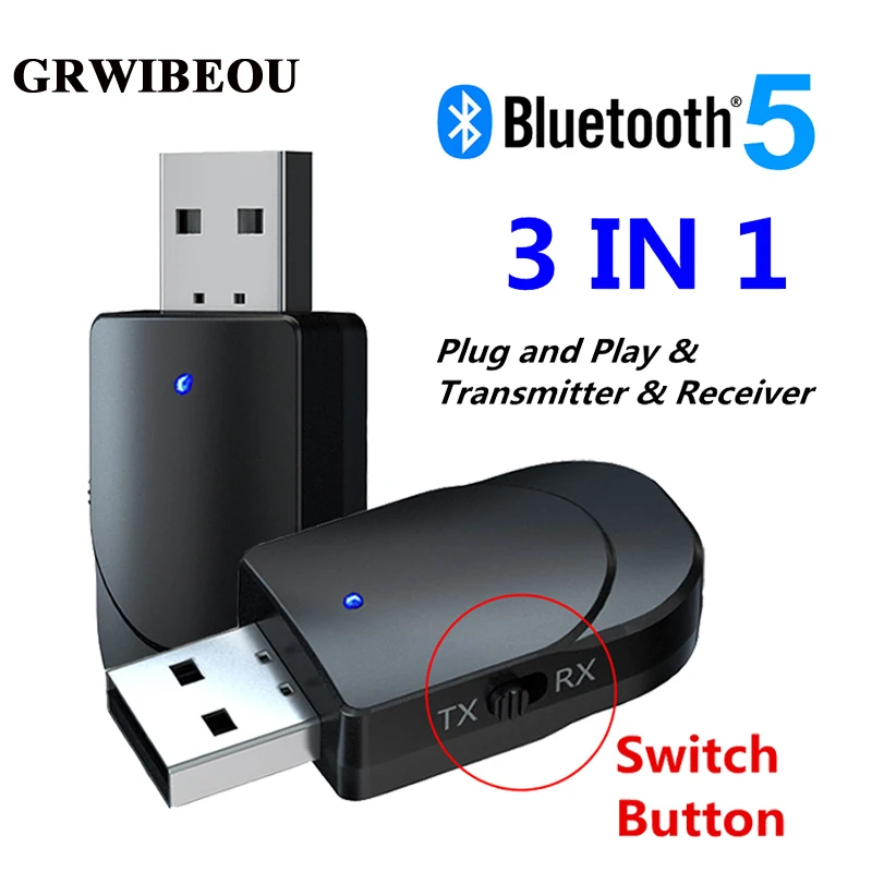 

Аудиоприемник GRWIBEOU Bluetooth 5,0, передатчик 2 в 1, адаптер для компьютера, телевизора, автомобиля, для ПК, мобильных телефонов, наушников