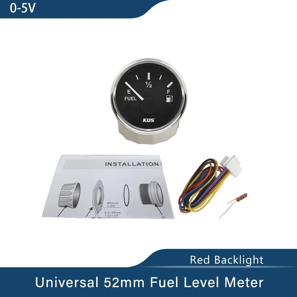 

KUS 52mm Universal 0-5V Signal Fuel Level Gauge Meter Waterproof with Red Yellow Backlight for Car Motorcycle Boats Yacht
