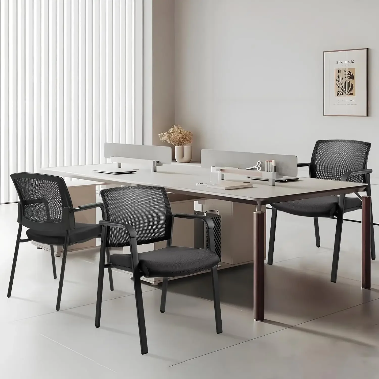 Mesh Back Stacking Arm Chairs with Upholstered Fabric Seat and Ergonomic Lumbar Support for Office School Church Guest Reception
