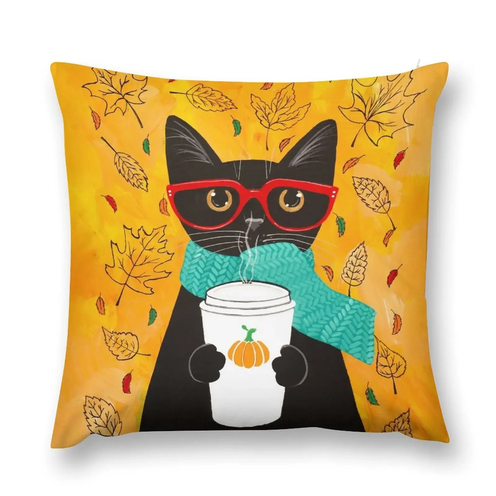 

Autumn Pumpkin Coffee Cat Throw Pillow Sofa Cushions Custom Cushion christmas supplies Cushion Cover For Sofa pillow