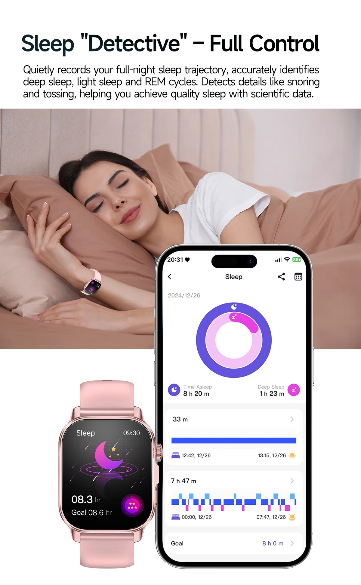 Neue Professionelle Gesundheits-Smartwatch Blutdruckmessung 2,01" AMOLED-Bildschirm Harnsäure Blutfette Taschenlampe Pflege-Smartwatch für Frauen – Detail 14
