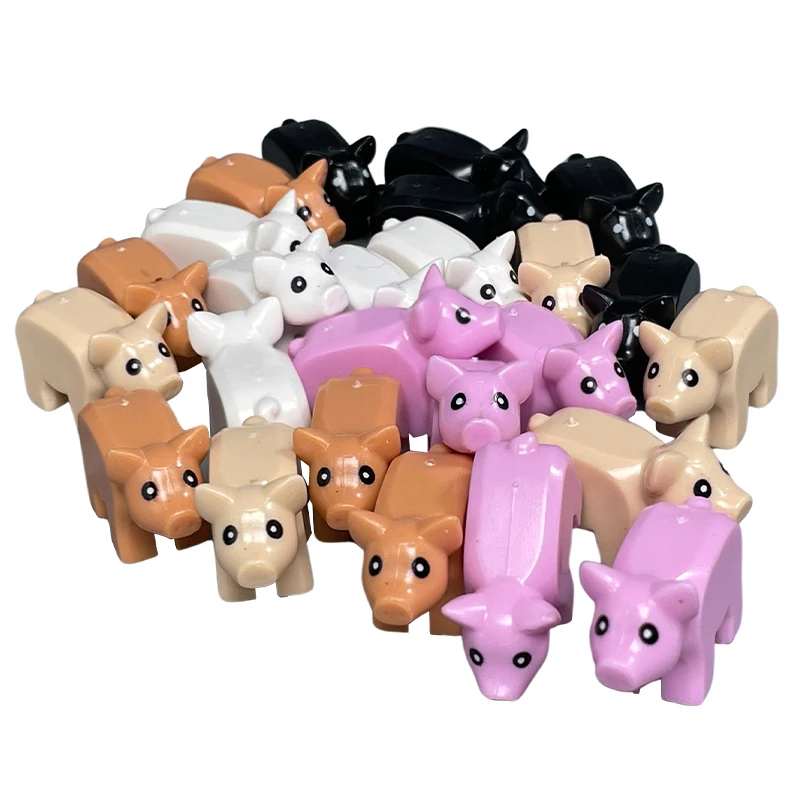 MOC 시티 동물 블록 모델 농장 장면 액세서리 염소 늑대 돼지 올빼미 플라밍고 앵무새 동물원 어린이 블록 장난감 T04