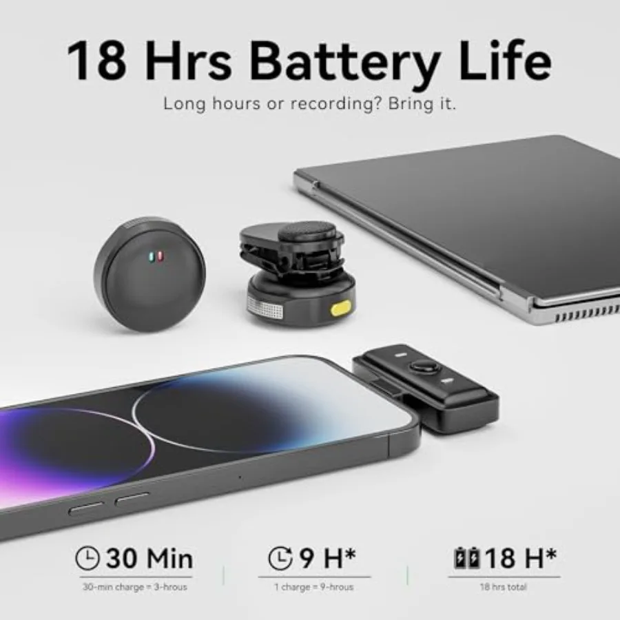 ميكروفون Lavalier لاسلكي لهاتف iPhone Ipad وكاميرا سامسونج والكمبيوتر المحمول مع قابس Lightning USBC HiFi وإلغاء الضوضاء الصوتي الصغير
