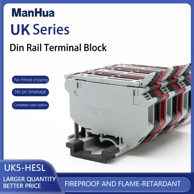ManHua 10Pcs Din Rail Terminal Blocks UK5-HESI Connector Screw Fuse Terminal Block Connector Screw Fuse Holder Conductor