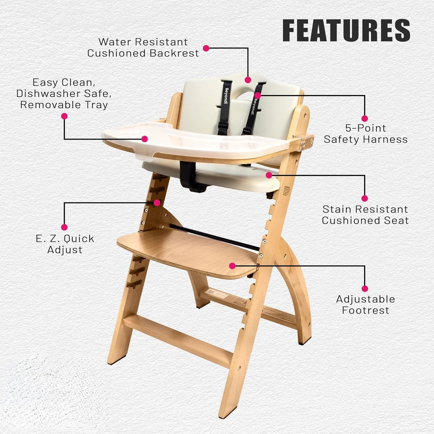 Wooden High Chair with Tray - Convertible Baby Highchair - Adjustable High Chair for Babies/Toddlers