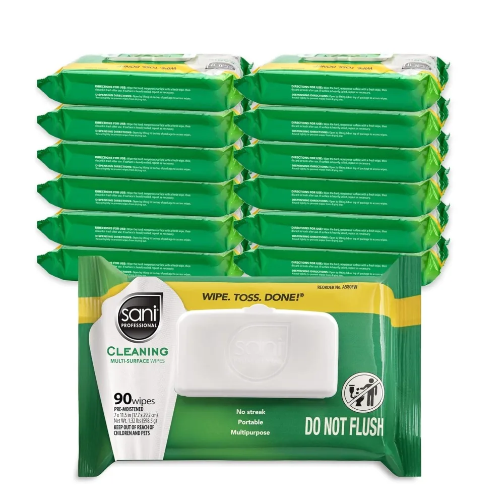 مناديل مبللة، عرض 11-1/2، طول 7 بوصة، ورق، أبيض، عبوة من 12 قطعة #2