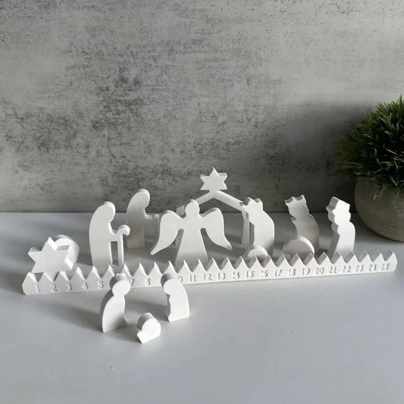 Christmas Star Countdown Silicone Mold Standing Figure Prayer Design For DIY Plaster Resin Craft Desktop Holiday Decoration