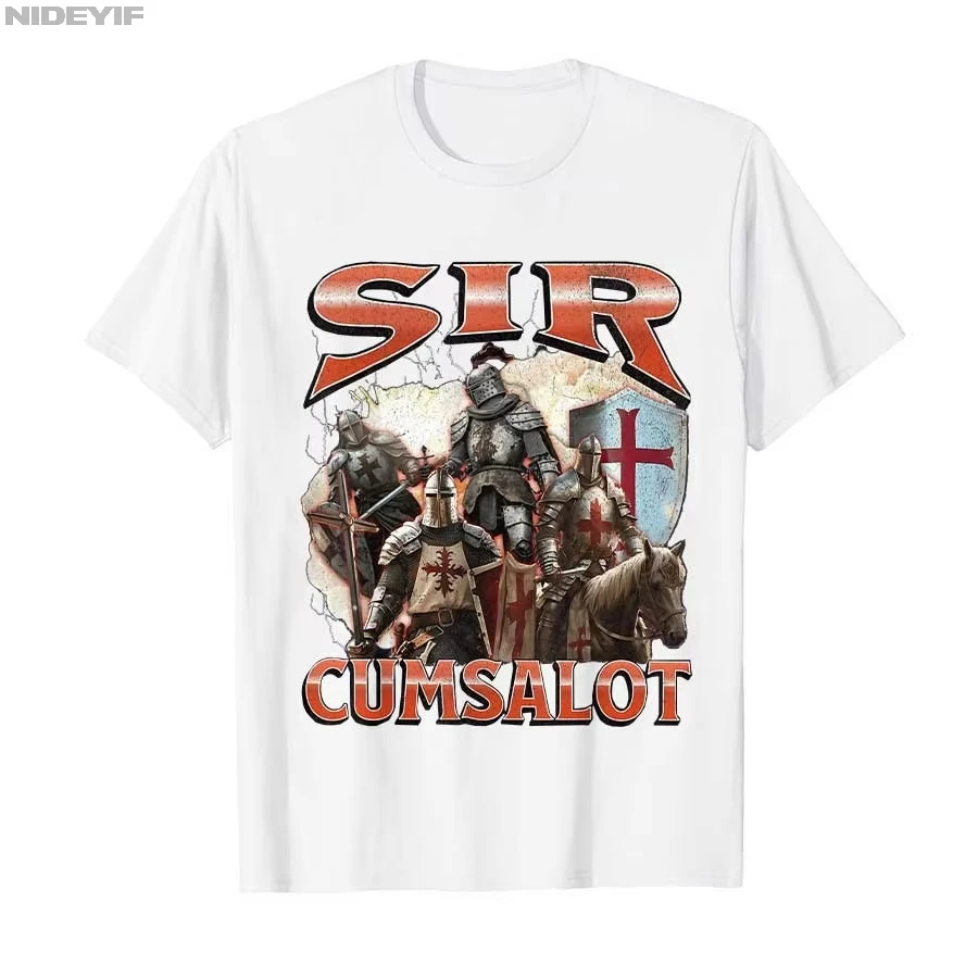 Sir Cumsalot Funny Offensive Knight Meme Bootleg Graphic T-shirt Men Women Casual Short Sleeve Crew Neck Cotton Tee Unisex