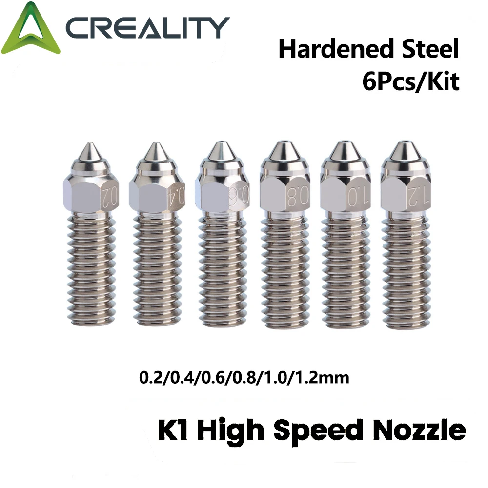 CREALITY K1 Nozzle 6pcs 0.2/0.4/0.6/0.8/1.0/1.2mm Hardened Steel Plated Copper High Temperature Wear Resistant 3D Printer