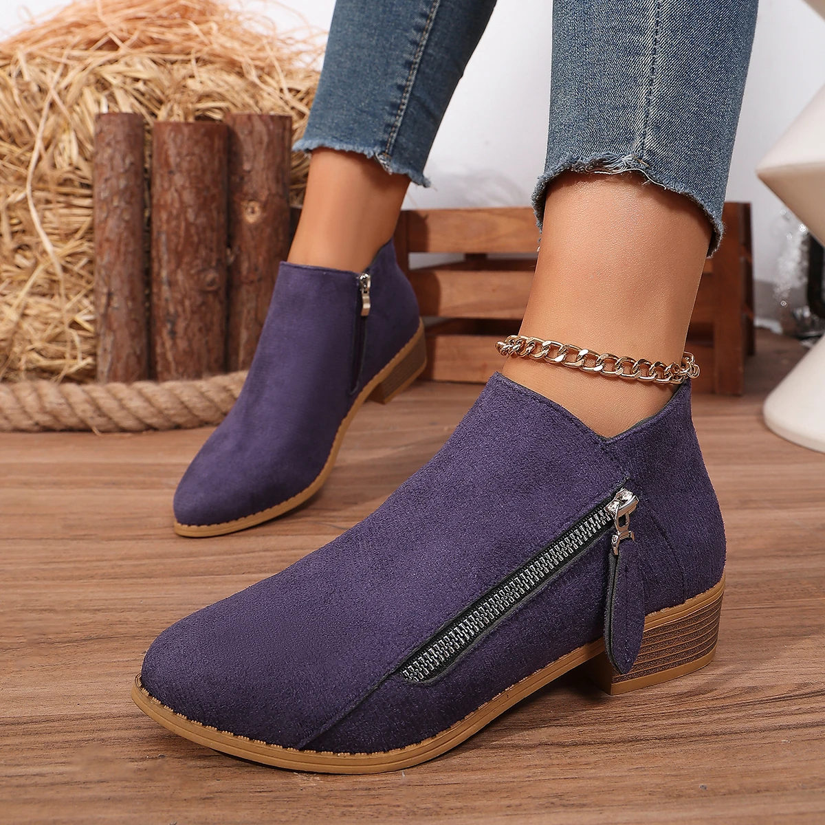 Women'S Fashion Riding Boots - 플러스 사이즈, 짧은 통 디자인, 옆면