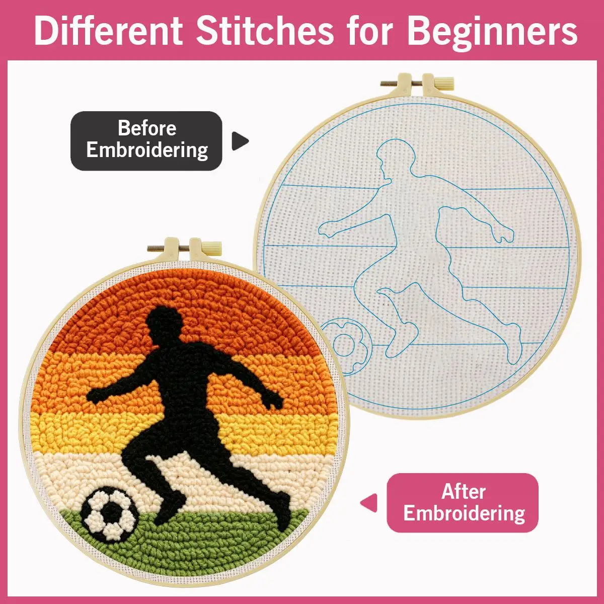 20X20CM/7,87 Zoll Fußball-Stickset, Punch-Nadel-Stickset, Stickerei, gestrickte Stickerei, DIY, handgemachtes Geschenk, Nähkunst – Detail 6