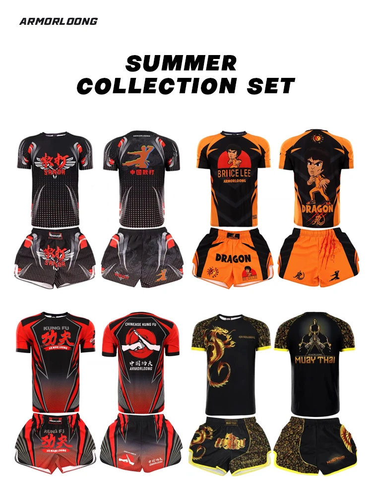 MMA Club Gathering Customized Logo T-shirt Boxing Thai Jujutsu Sports Short Sleeve Sports Pants Gym Sports Set