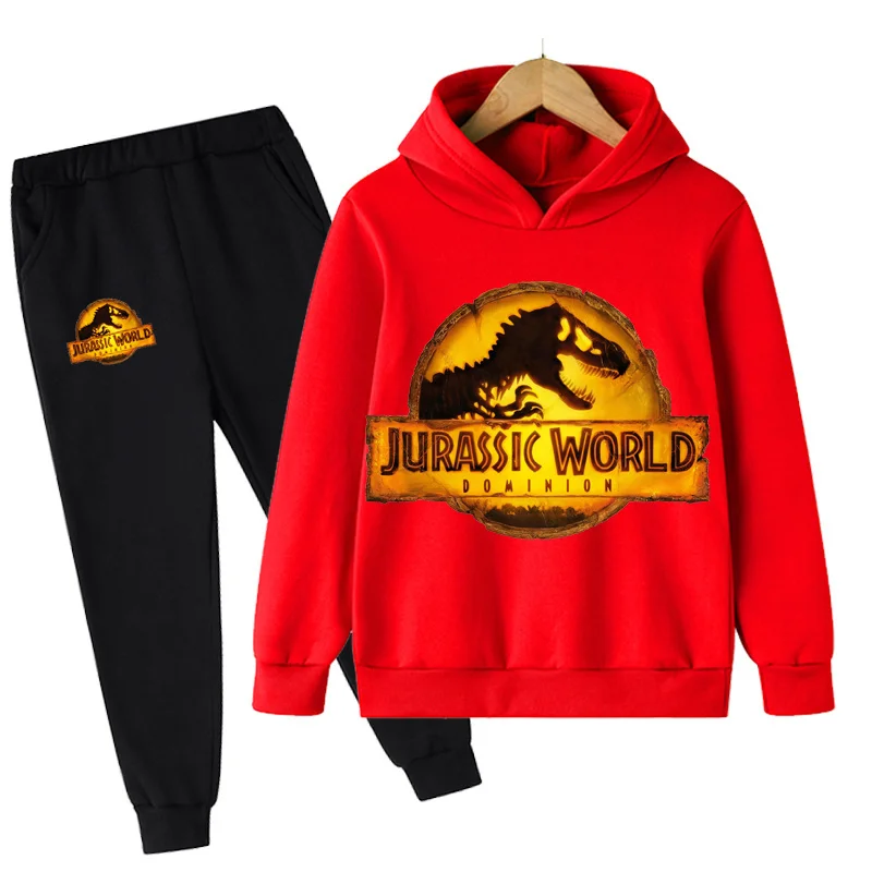 Conjunto de Sudadera con capucha y pantalones de dinosaurio para niños y niñas, sudaderas con capucha de Mundo Jurásico, jerséis de moda, traje de