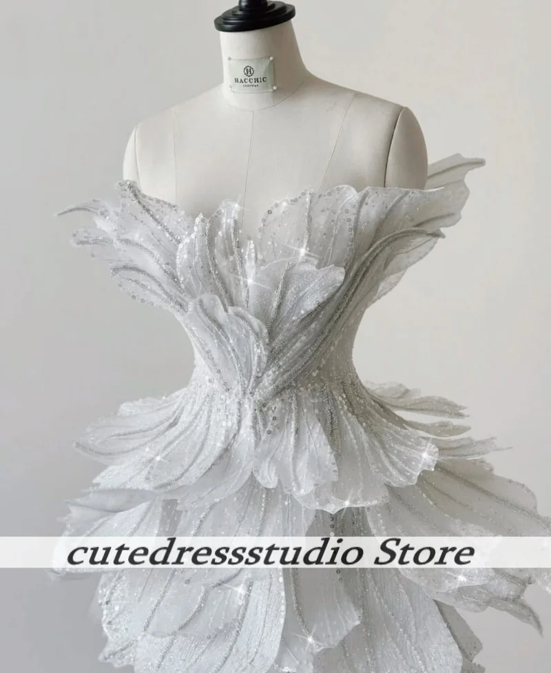 Prachtige strapless korte verjaardagsfeestjejurken voor dames 2025, Saoedi-Arabische elegante paillettenbloem galajurk, luxe op maat