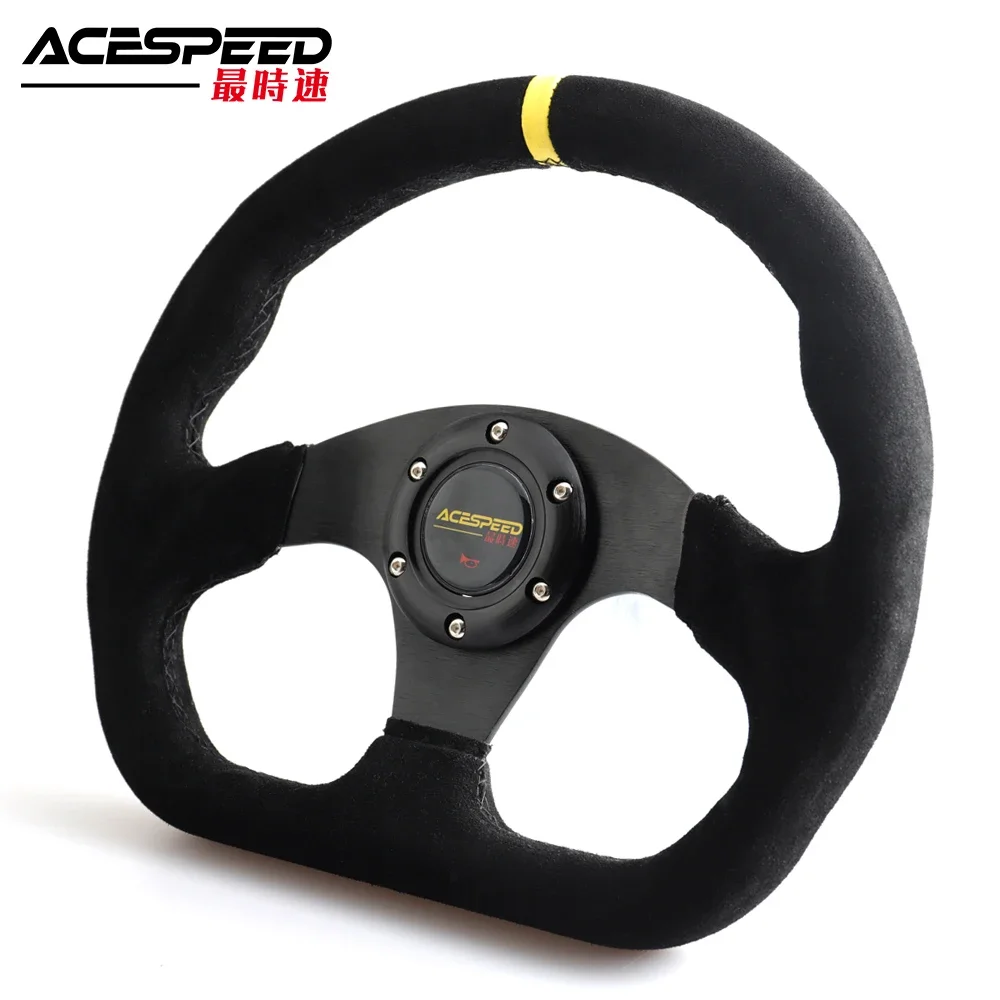 

330mm 13Inch Racing Drift Flat Steering Wheel Suede Leather Black Stitching Steering Wheel Fit Car and Simulation Racing Game