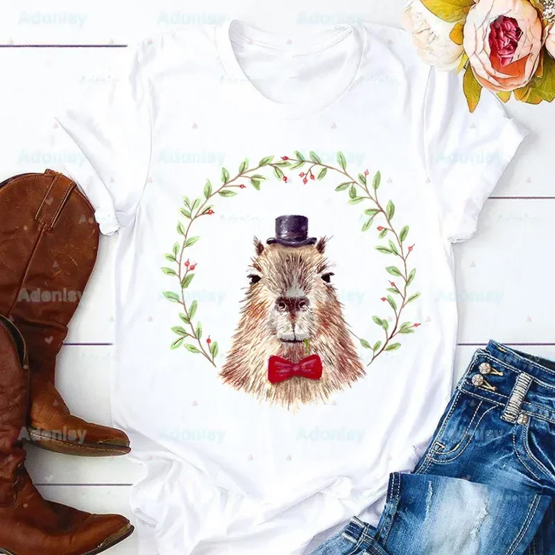 

Футболка с капибарой, мужская футболка с рисунком 90-х годов, милая футболка с героями мультфильмов, топы в стиле Харадзюку, милая футболка с короткими рукавами и животными, женские футболки