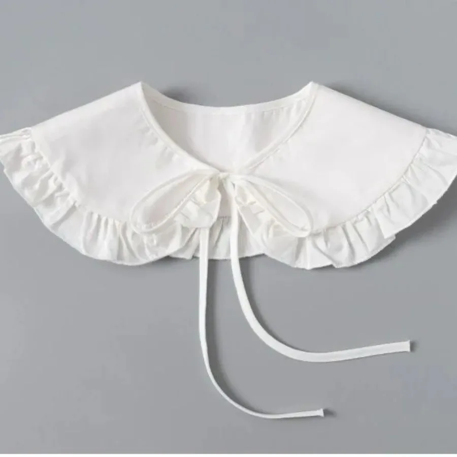 

Белый воротник-накладка для куклы, имитация воротника для женщин и девочек, с рюшами, съемный, в виде поло, блузка с лямками на завязках