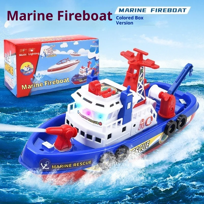 

Marine Rescue Fire Boat Electric Water Spray Ship Model With Led Light And Siren Sound Effects For Pool Water Play Toy