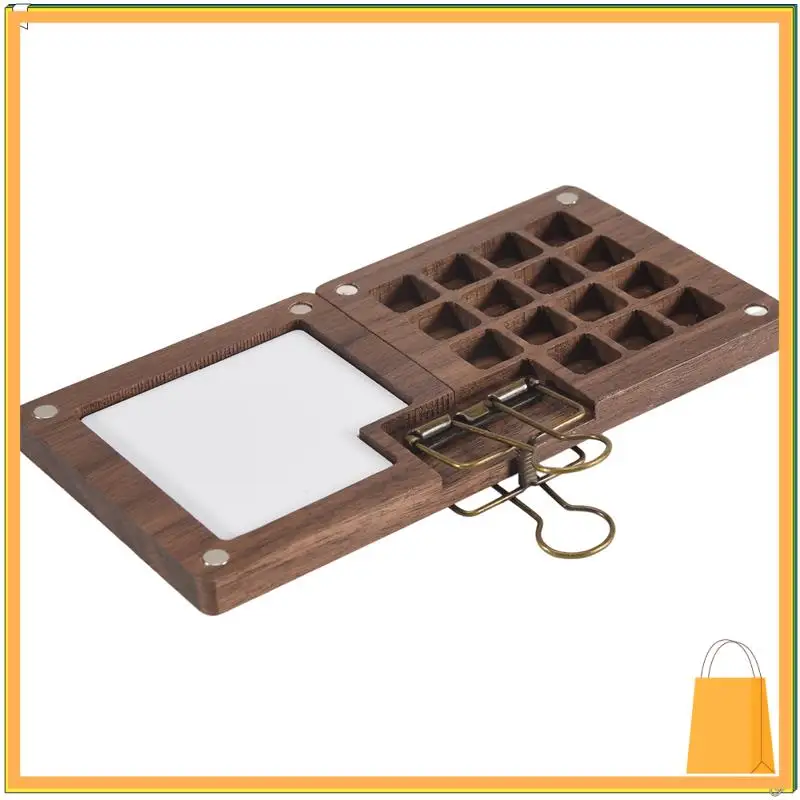 L52A-لوحة ألوان مائية محمولة، لوحة كتب رسم مكونة من 15 لونًا، صندوق لوحة خشبي، لوحة طلاء للسفر (بدون ألوان)