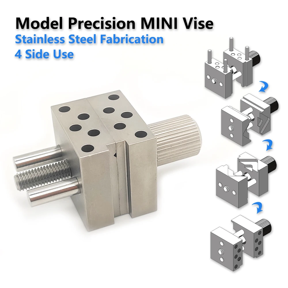Stainless Steel Precision Small Vise Handheld Bench Clamp 4-Sided Use for Wide Range Shapes DIY Model Clamping Tool
