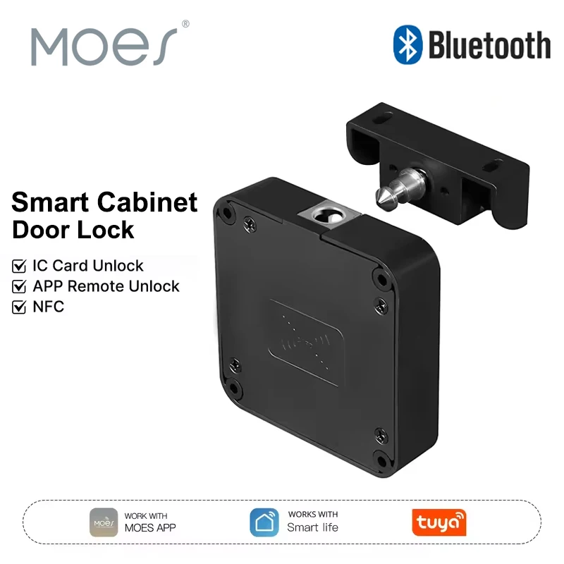 MOES Tuya Bluetooth Smart Wood Cabinet Lock App Remote Control Monitoring Keyless IC Card Unlock Door Locker Furniture Drawer