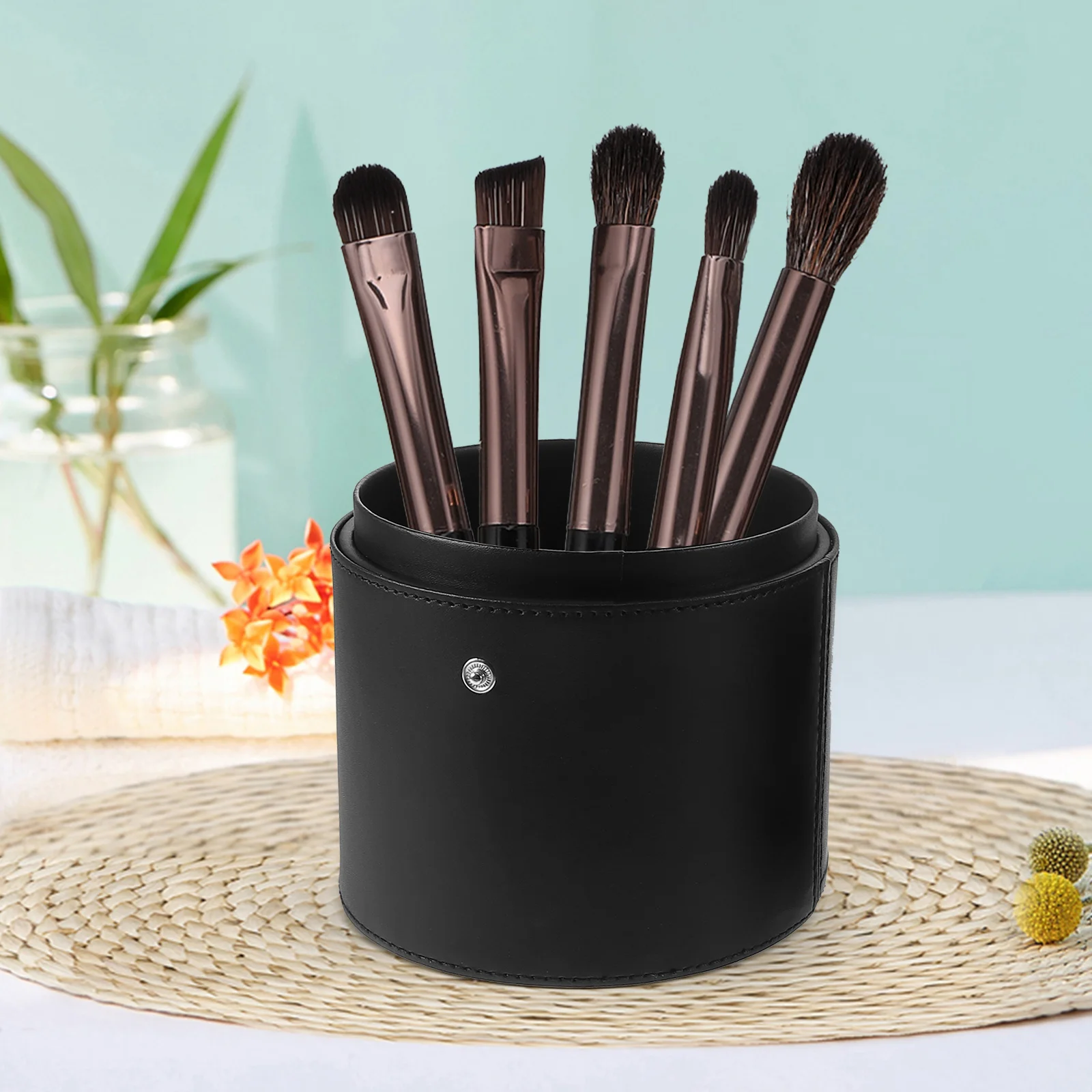 Bag Makeup Brush Storage Portable Beauty Cylinder (black Barrel) Miss Small Toiletry Pu Organization Travel Organizer