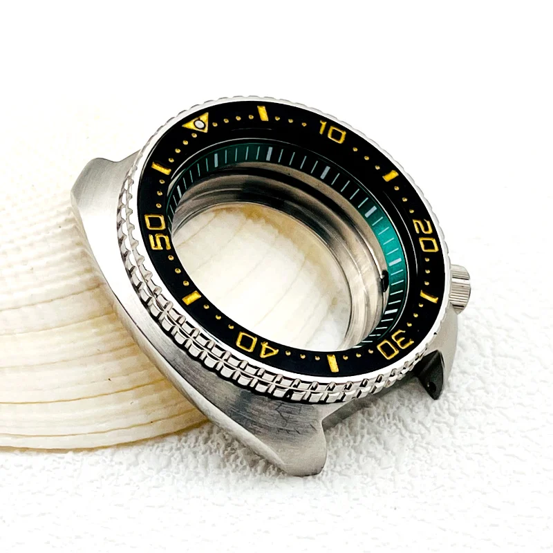 44mm NH36 NH35 Case 6105 Turtle Watch Case Fit For 7S26 NH34 NH35 NH36 Movement Transparent Back Cover Abalone 6105 Watch Cases