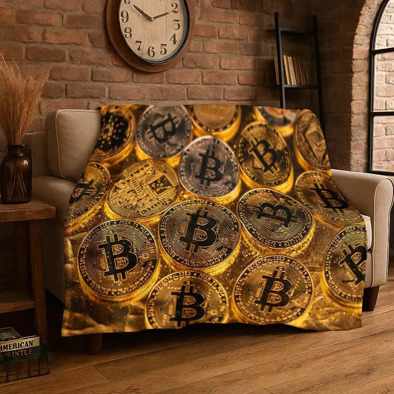 Rich Bitcoin Gold Coin Money Flannel Blanket Soft Warm Throw Blanket for Bedroom Living Room Bed Travel Camping Picnic Cover Nap