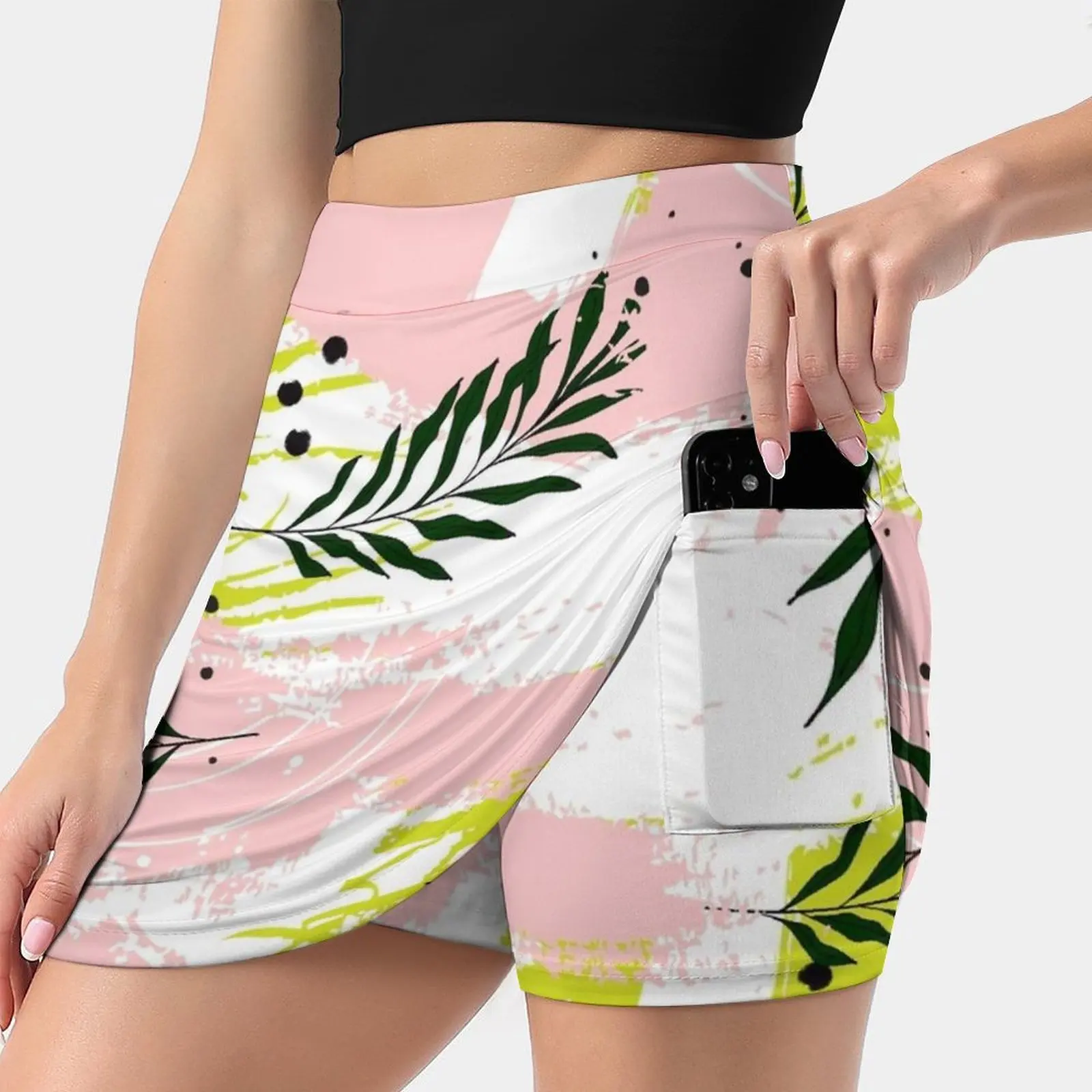 Palm Contrast Texture Women's skirt Y2K Summer Clothes 2022 Kpop Style Trouser Skirt With Pocket Tropic Summer Leaf Vector