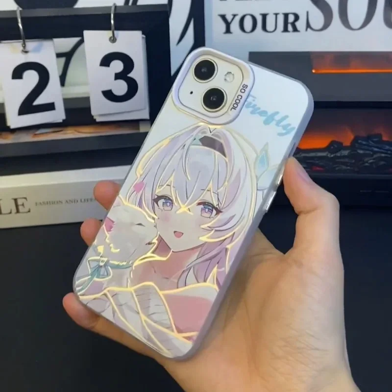 

Anime Cute Girl Cartoon Cat Kitten Phone Case for iPhone 17 16 15 14 13 12 11 Pro Max Plus mini Firefly Honkais Star Rail Cover