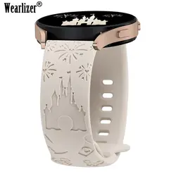 Wearlizer Castle Floral Engraved Band for Samsung Galaxy Watch 7/6/5/4 Silicone Cute Fancy Sport Strap for Watch 5 Pro/Active 2