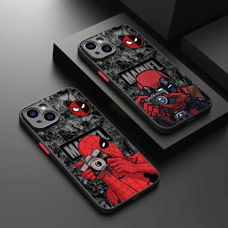 Marvel Deadpool VS Spiderman Love Clear Matte Phone Case For iPhone 15 11 14 13 12 Pro Max Mini X XR Xs 8 6 7 Plus Cover Shell