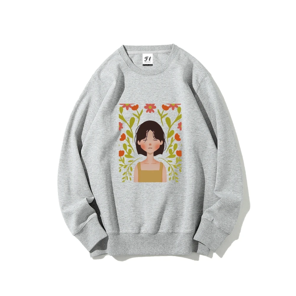 

Уличные свободные нейтральные толстовки Y2K для женщин с девушкой в цветочном графике, модный уютный свитер большого размера, повседневный крой, унисекс, зимний стиль