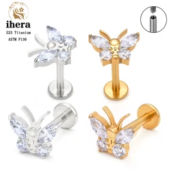G23 Titanium ASTM F136 CZ Butterfly Piercing Stud Earrings 16G Ear Tragus Cartilage Helix Conch Piercing Jewelry