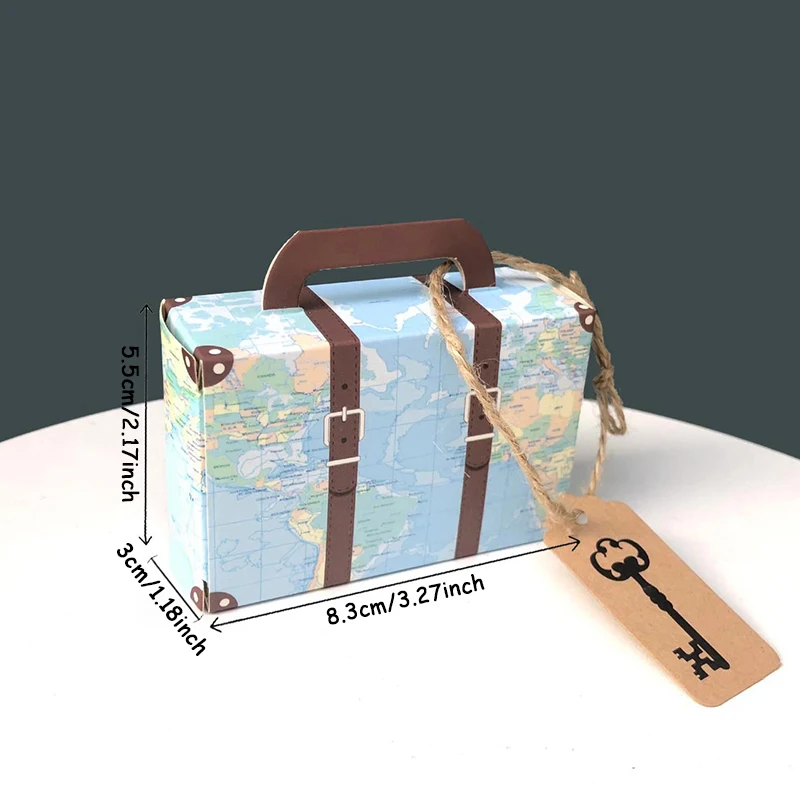 5pcs Suitcase Type Candy Vintage Creative Candy Box For Wedding Kids Boy\'s Travel Map Airplane Birthday Party Decoration Supply