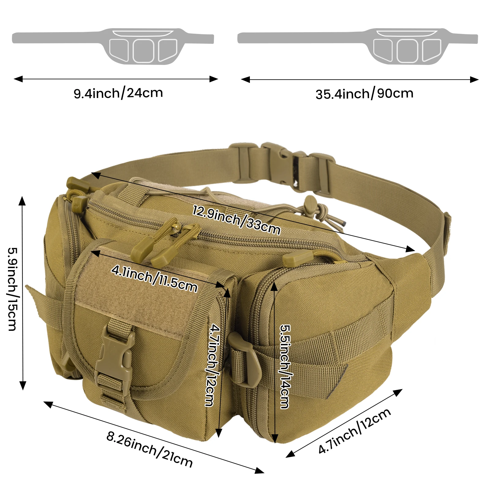 Tactical Waist Bag Military Fan Bag Sports Outdoor Large-Capacity Waterproof  Riding Travel Running Multi-Function Chest Bag