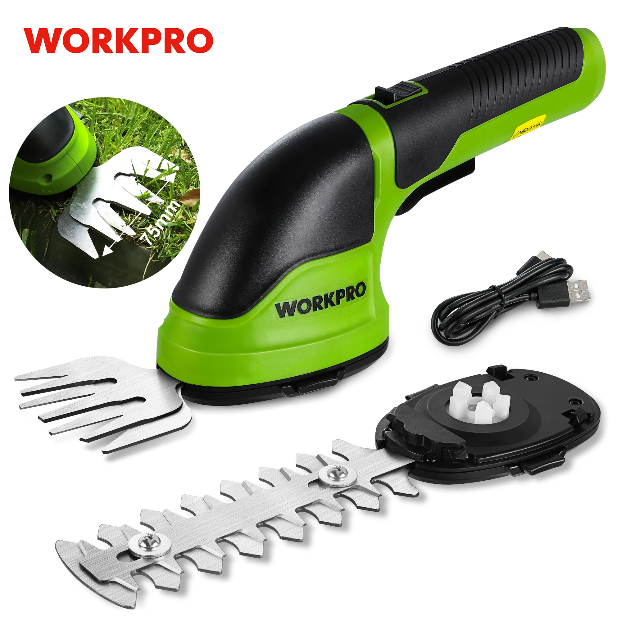 WORKPRO 7.2V/3.6V Hedge Trimmer Electric Trimmer 2 in 1 Cordless Grass Rechargeable Garden Trimmers Tool for Grass Shears Shrub