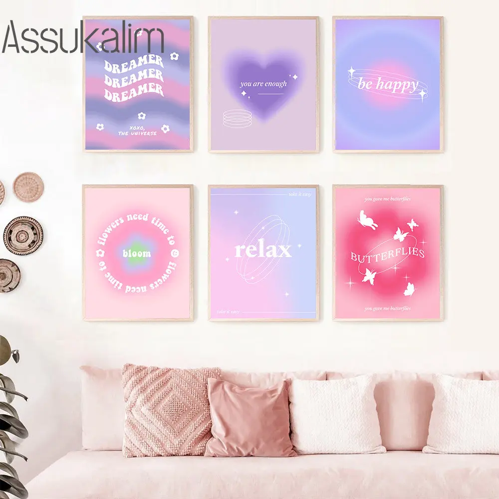 Abstract Canvas Poster Dreamy Gradient Art Prints Heart Wall Posters Butterflies Wall Pictures Nordic Posters Living Room Decor