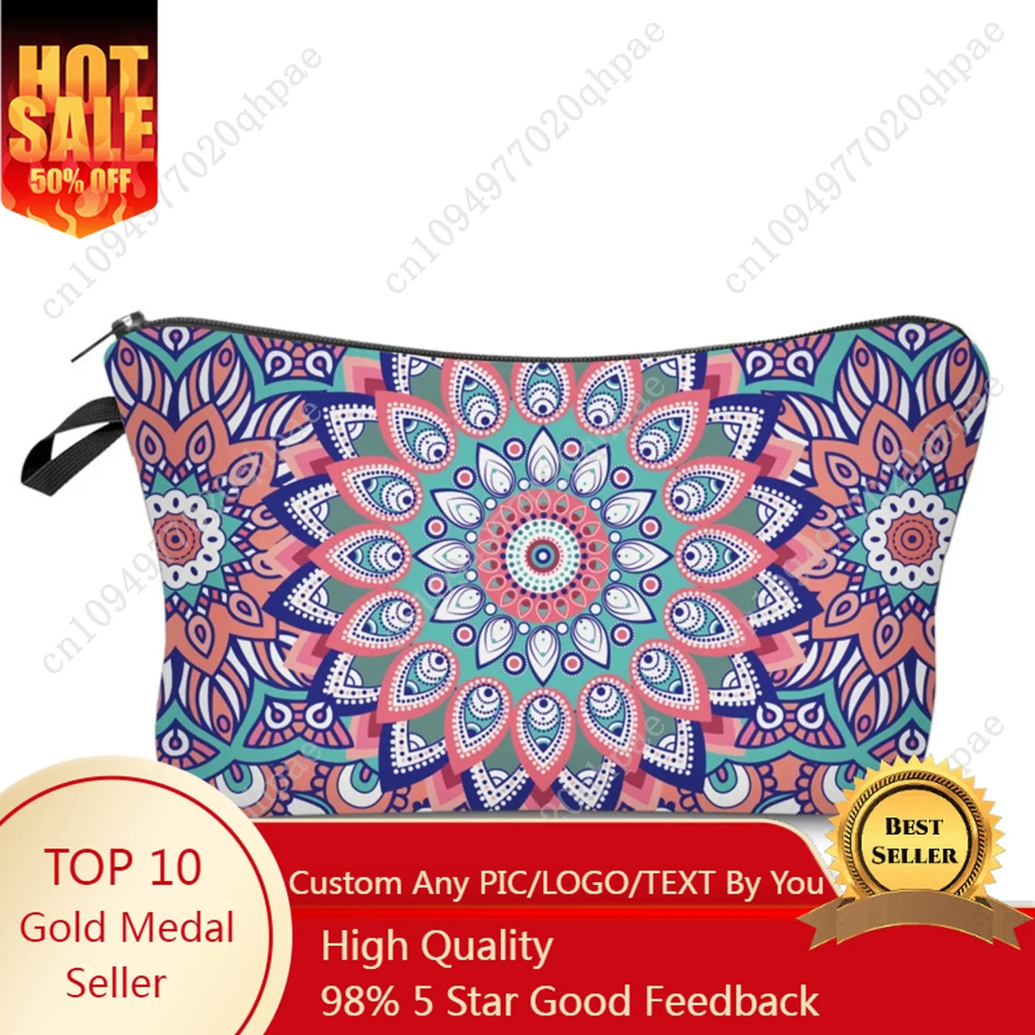 

Vintage Mandala Print Cosmetic Bag; Lightweight Clutch Coin Purse; Zipper Portable Makeup Pouch