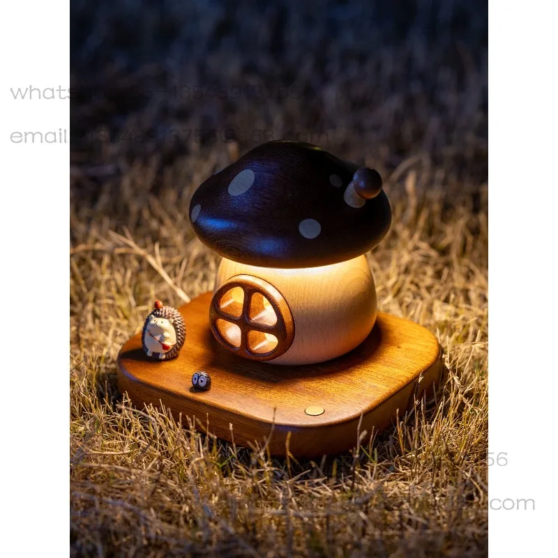 Mushroom house night light helps sleep cute wooden desktop ornament children's room ornament birthday gift lettering